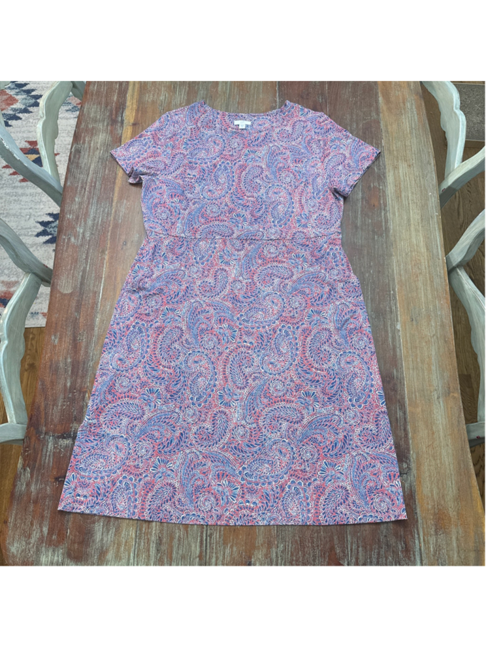 .Jill EcoVero Viscose Paisley Short Sleeve A-Line Blue Coral Dress - Size Medium